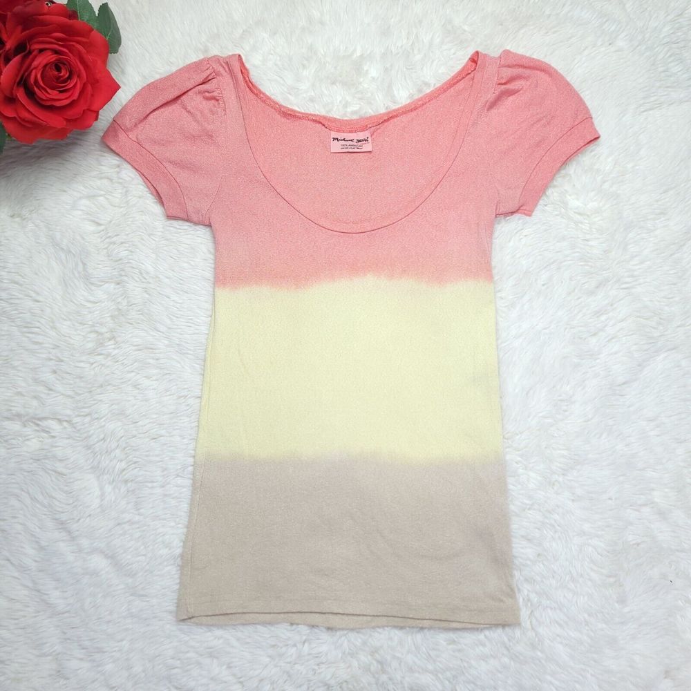 Michael Stars One Size Fits Most V-Neck Shiny Metallic Pastel Color Block Tshirt